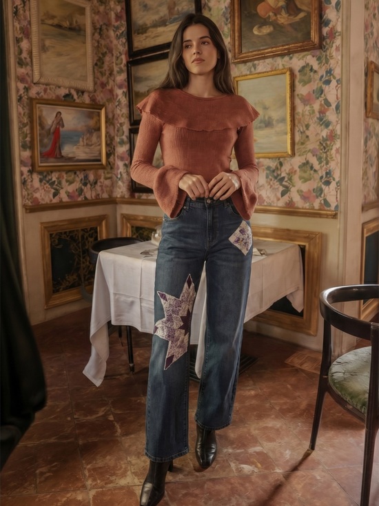 Upcycled Denim - High-Rise Patchwork Jeans